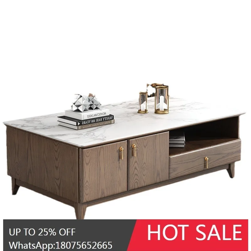 

HLZ Nordic Solid Wood Rock Slab Coffee Table TV Cabinet Set Modern Simple Small Apartment Living Room Storage Tea Table