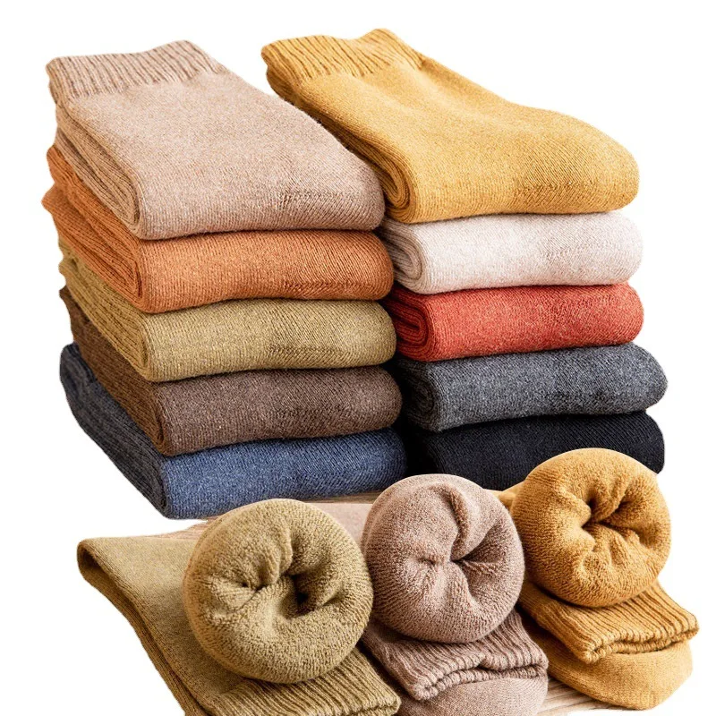 5 Pairs Fall Winter New Warm Fleece Lined Thickened Crew Socks,Unisex Retro Solid Color Floor Socks,Slimming Versatile Ski Socks