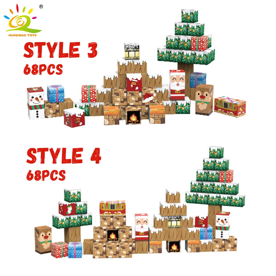 Cubo magnético do enigma do bloco para crianças, cubo quadrado 3D, árvore de Natal, mundo Santa Claus, alces, brinquedos sensoriais, presentes do Natal, DIY