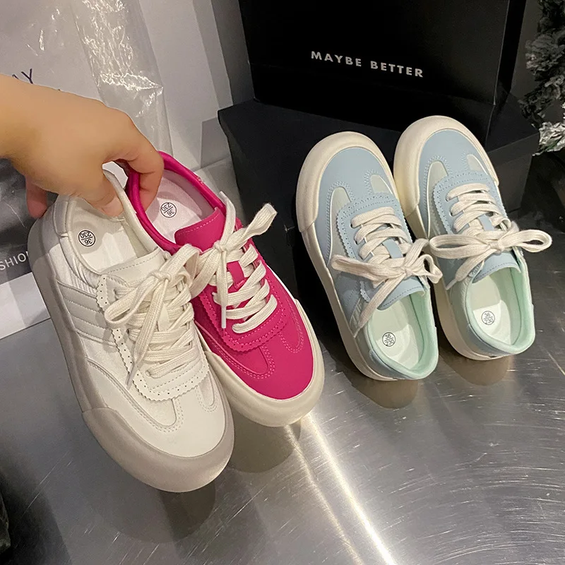 

Fashion trend round head versatile platform canvas shoes women's 2024 new popular spring and autumn sports low-top shoes