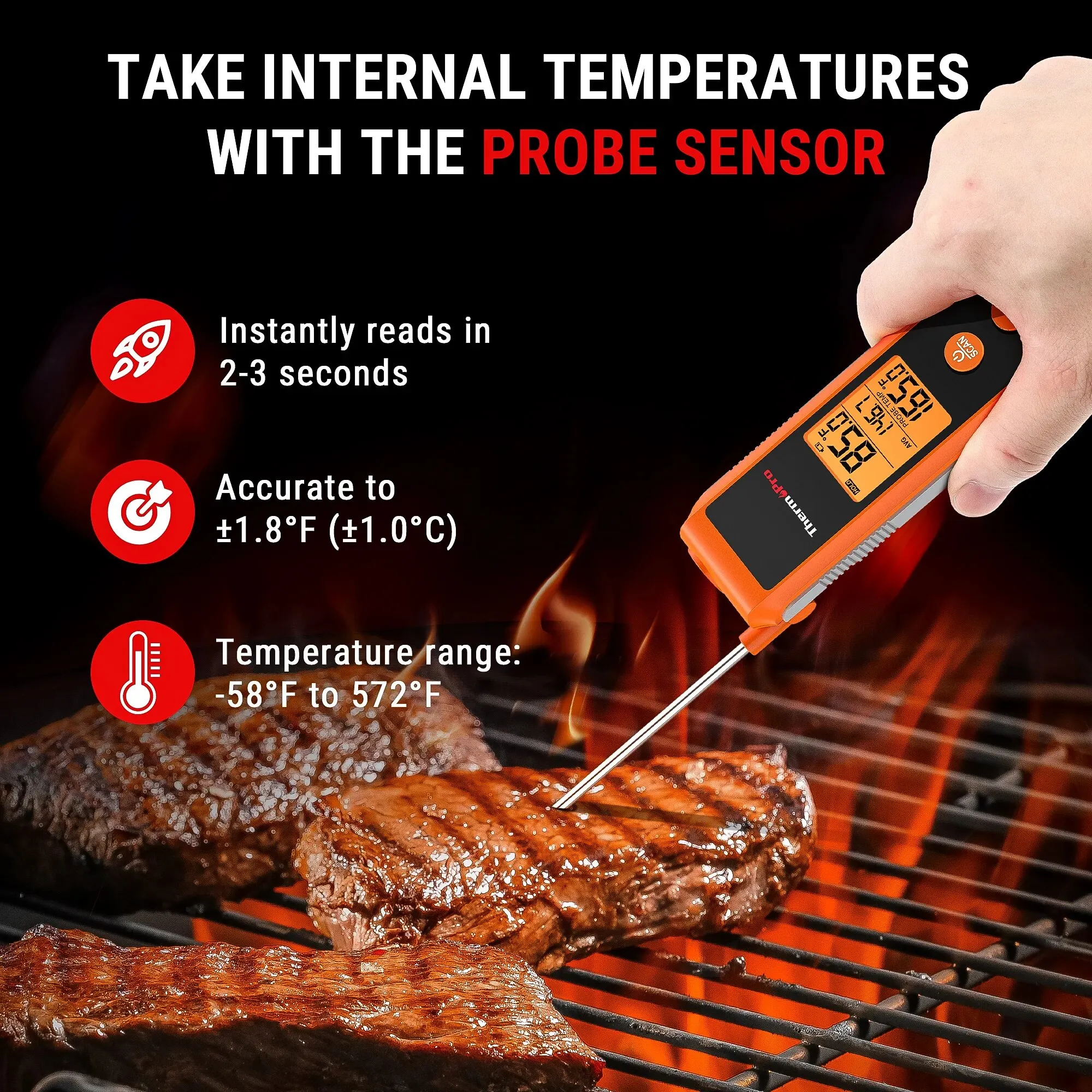 ThermoPro TP420 Two-in-One Digital Foldaway Fast Reading Infrared Meat Thermometer with Backlight for Kitchen Cooking