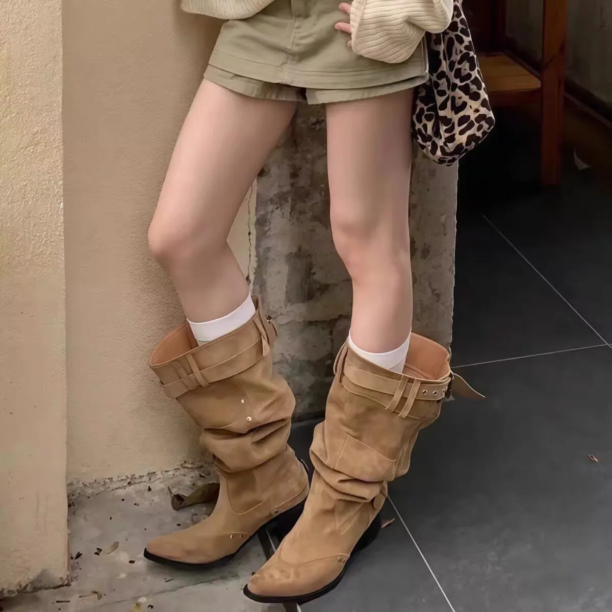 Pointed Toe Women High Boots Designer Fashion Shoes High Heels Chunky Elegant Shoes 2025 Winter Trend Women’s Motorcycle Botas