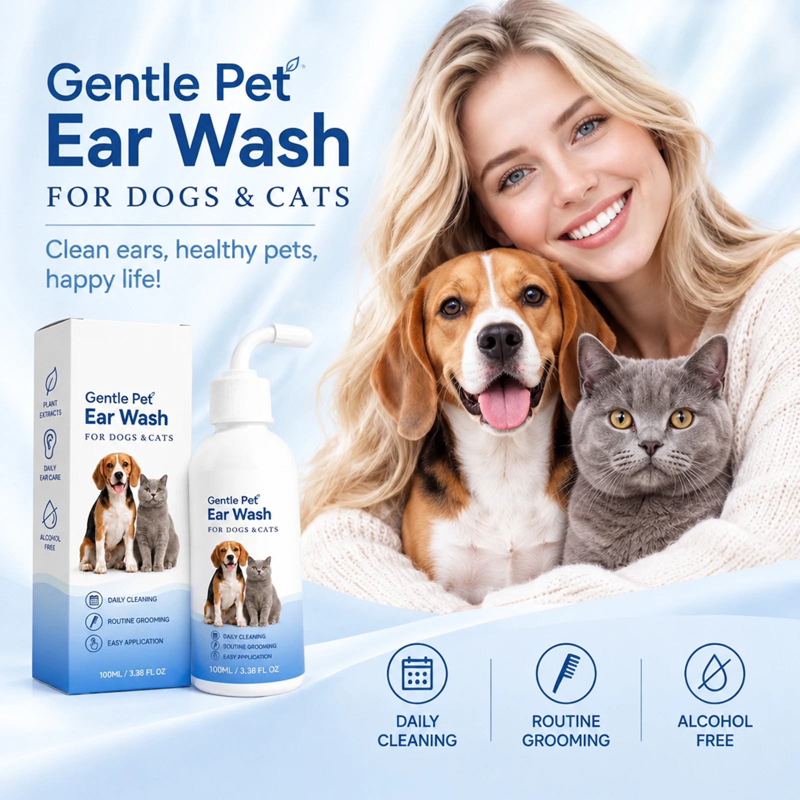 Pet Ear Cleaning Solution Mild Dogs Cats Remove Ear Wax Dirt Itching Refreshing Soothing Nonirritant Care Pet Ear Cleaner Liquid
