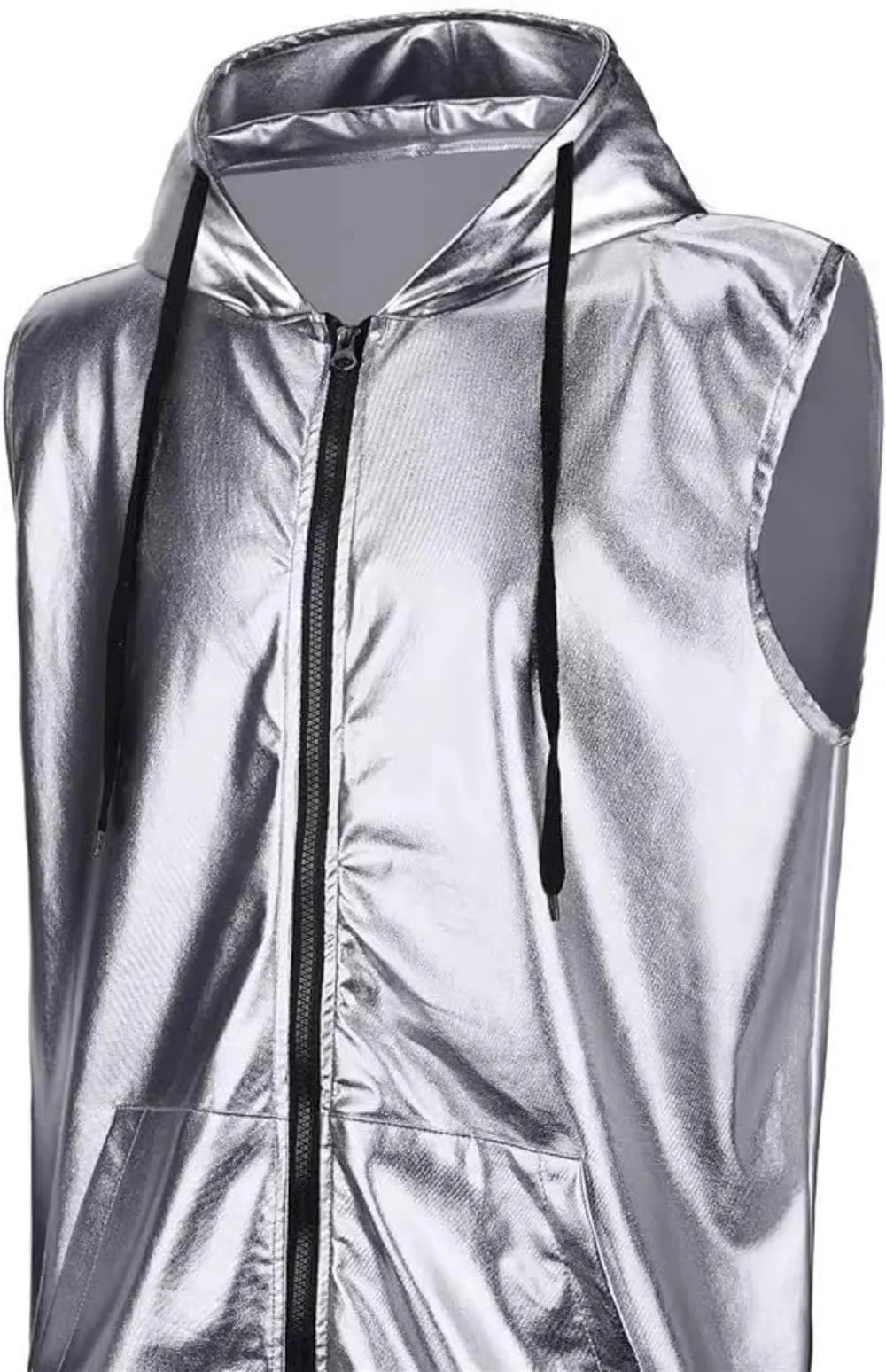 Shiny Nightclub Glossy Gold Mens Vest Hooded Sleeveless Jacket Steampunk Disco Party Dress Casual Hip Hop Vest Unisex Waistcoat
