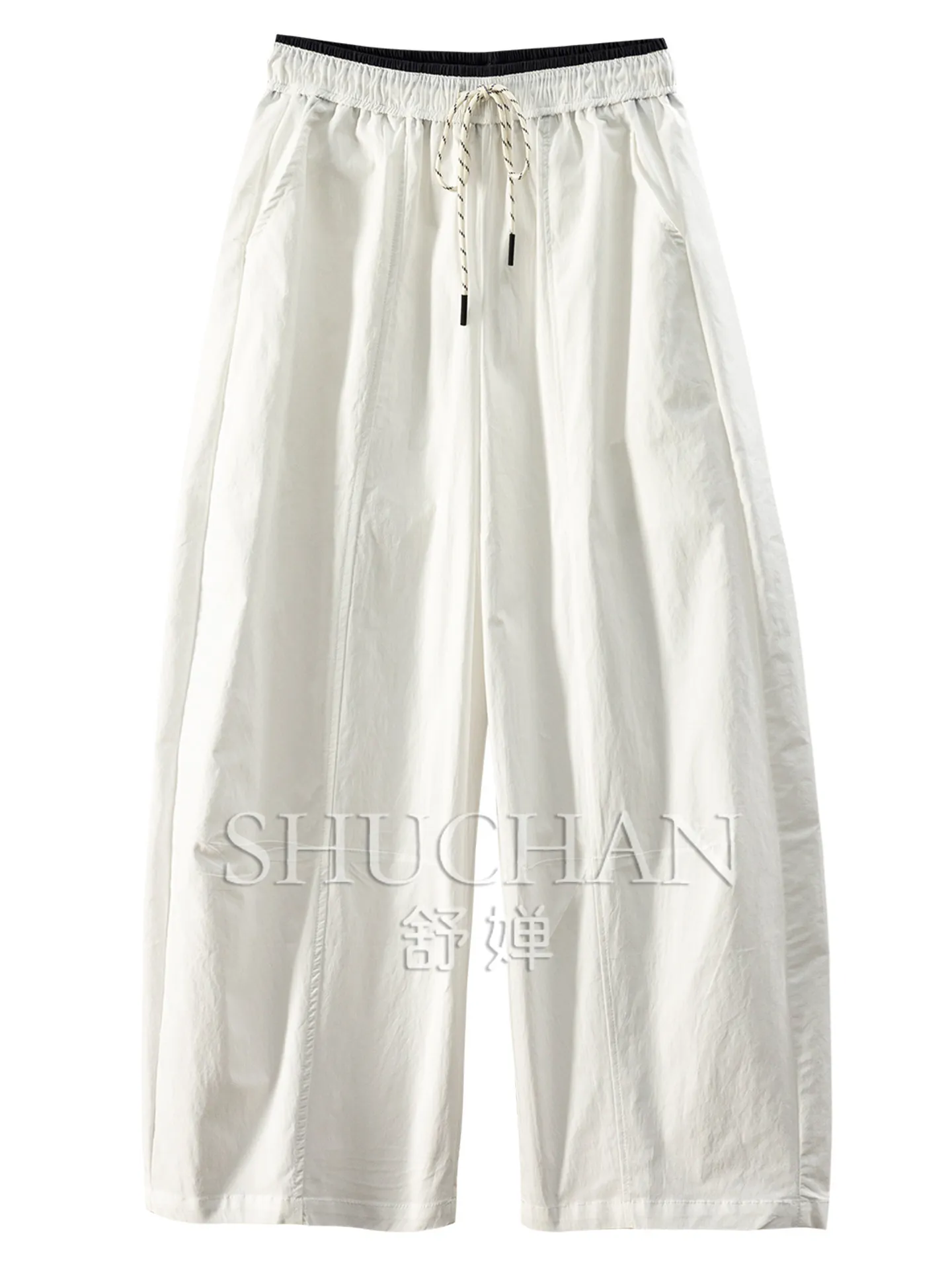 Thin Summer Pant Women High-quality Contrast Color of The Ark, Elastic Waist Wide-leg Balloon Nine-point Pants 80L2