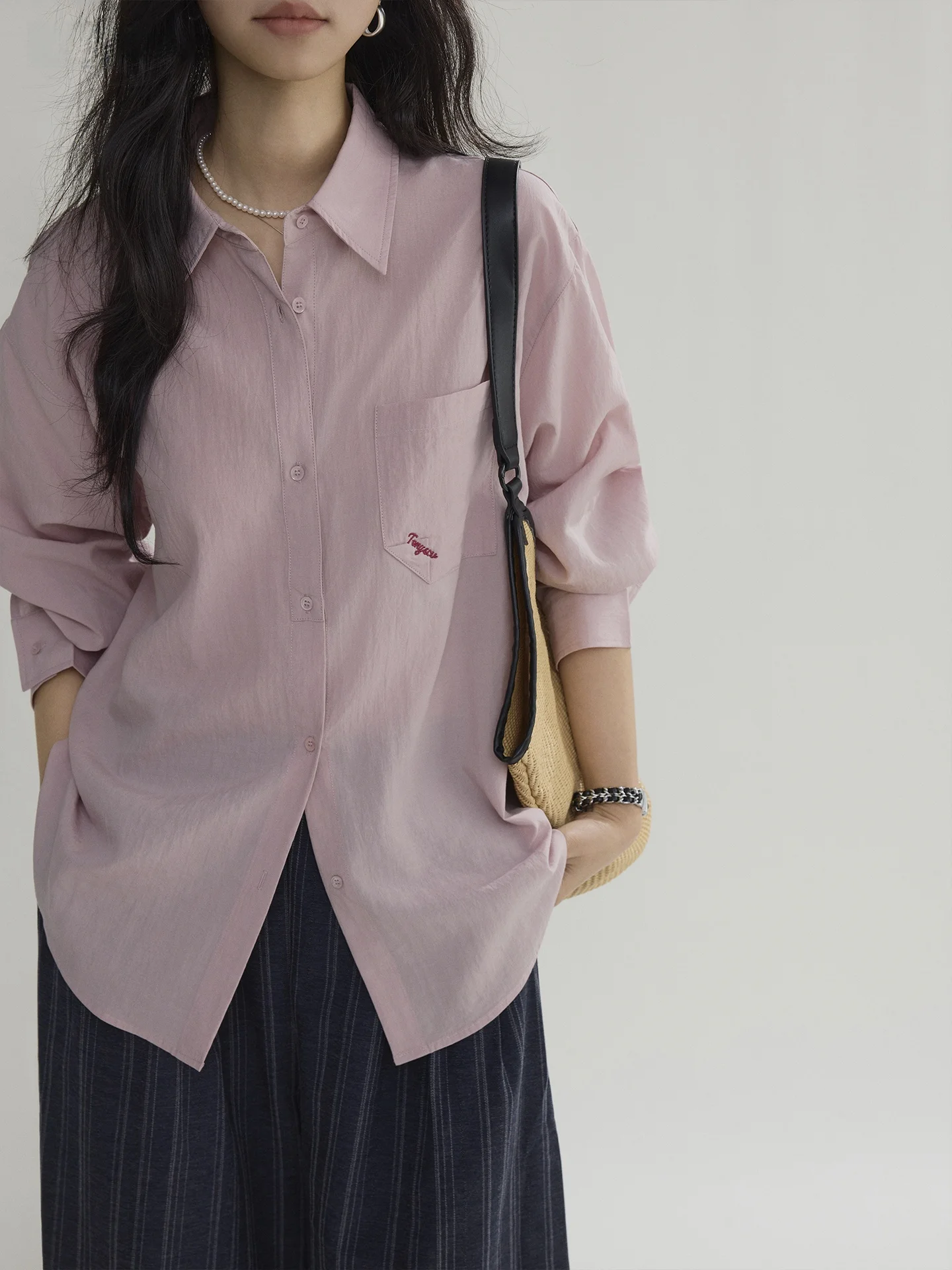 

Joli Choose Casual Loose Women's Long Sleeve Shirt Embroidered Breathable Comfortable Pure Color Versatile Fashionable Top