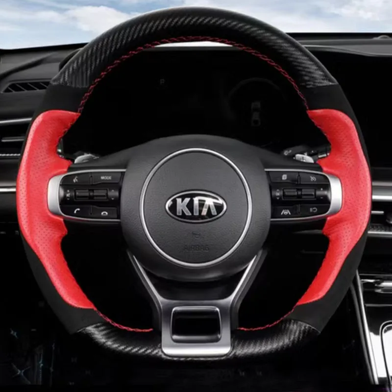 Hand Stitched Genuine Leather suede Sports style Car Steering Wheel Cover 100% Fit For KIA K5 DL3 2020-2022 Auto Accessories