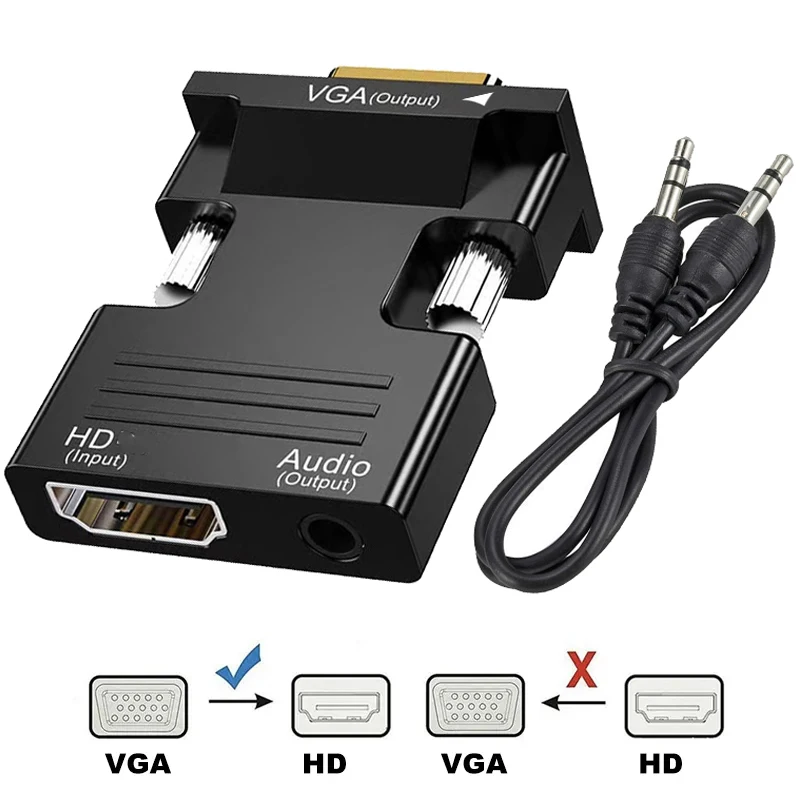 Full HD 1080P HDMI-compatible To VGA Adapter with 3.5mm Audio Cable To HDTV Projector Video Audio Converter For TV Box PC Laptop