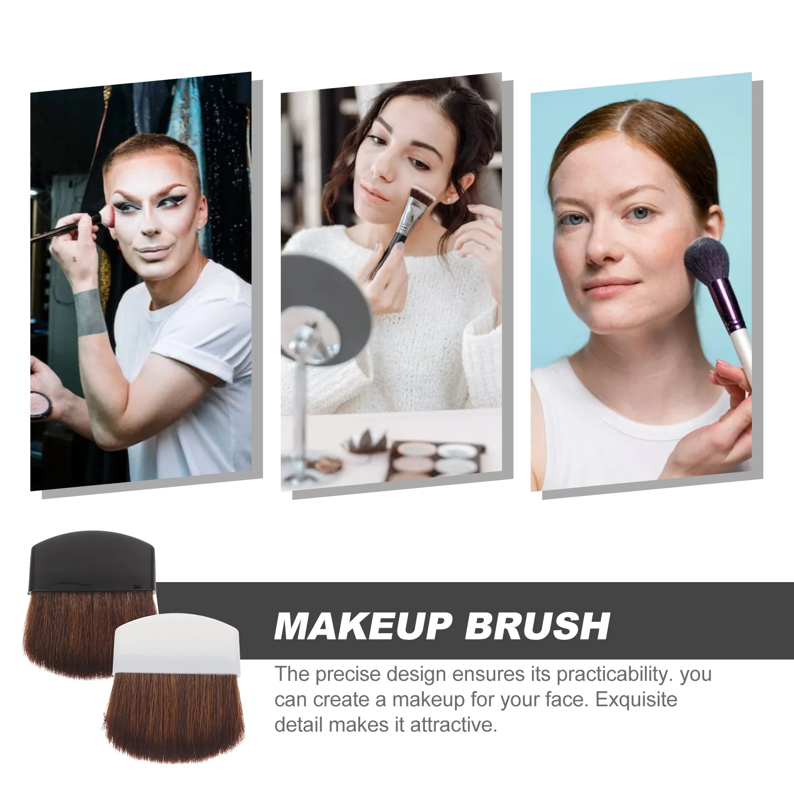 2pcs Mini Blush Brush Portable Makeup Brush For Foundation Face Horsehair Bristles Smooth Handle Travel Beauty Tools