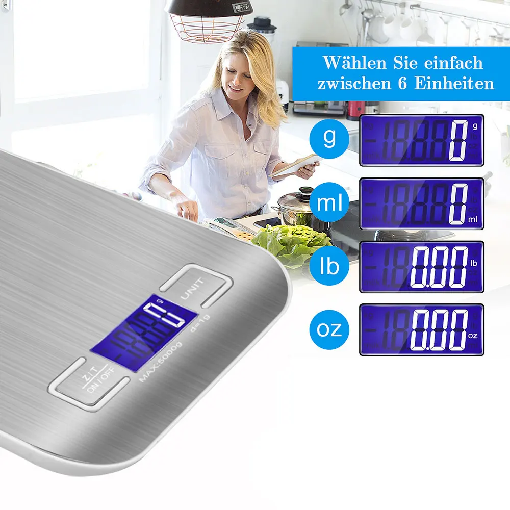 5kg/1g Digital Kitchen Scale LED Stainless Steel High-precision Electronic Scales Home Jewelry Food Weighing Baking Tools