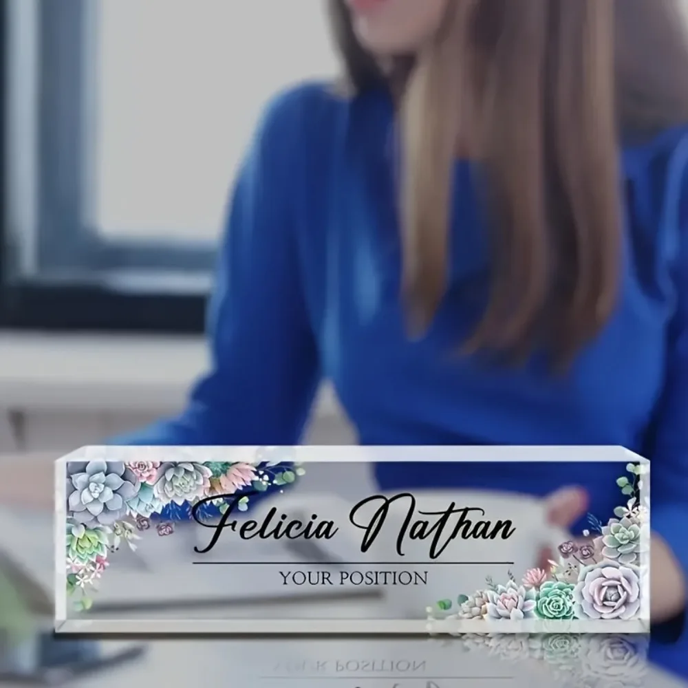 Personalized Acrylic Desktop Nameplate, Custom Name & Title, Ideal Office Desk Decoration