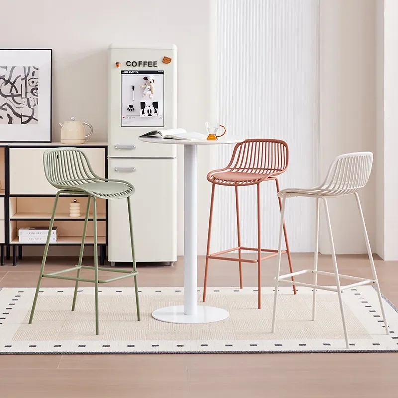 Modern Wrought Iron Bar Stool High Chair Simple Design for Milk Tea Shop Balcony Home Decor Colorful Internet Celebrity Style