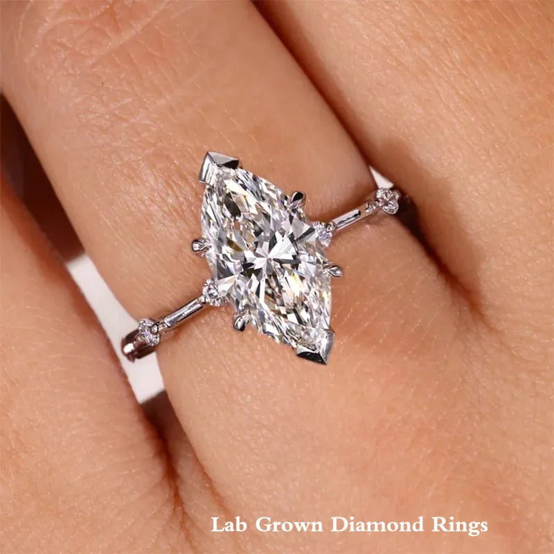 

1-3CT DE/VS VVS Marquise Cut CVD Lab Grown Diamond With IGI Certified 14K Gold Solitaire Sidestones Ring For Women