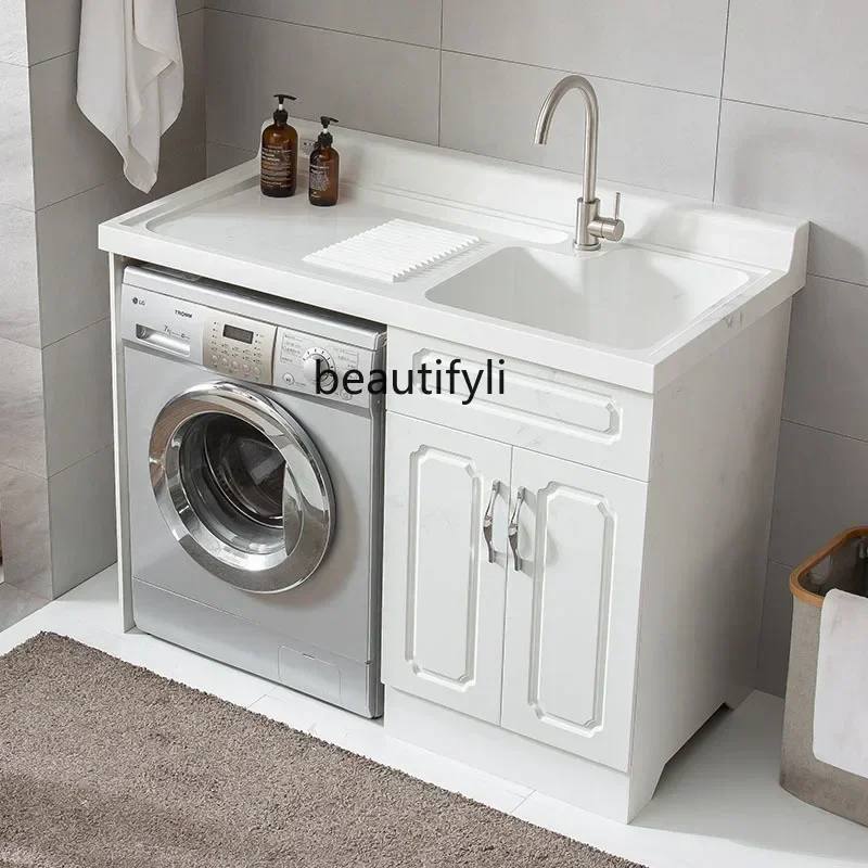 yj58 Balcony Washing Machine Cabinet Combination Diamond with Washboard Washbasin Wash Basin Pool All-in-One Cabinet Wash Wardr