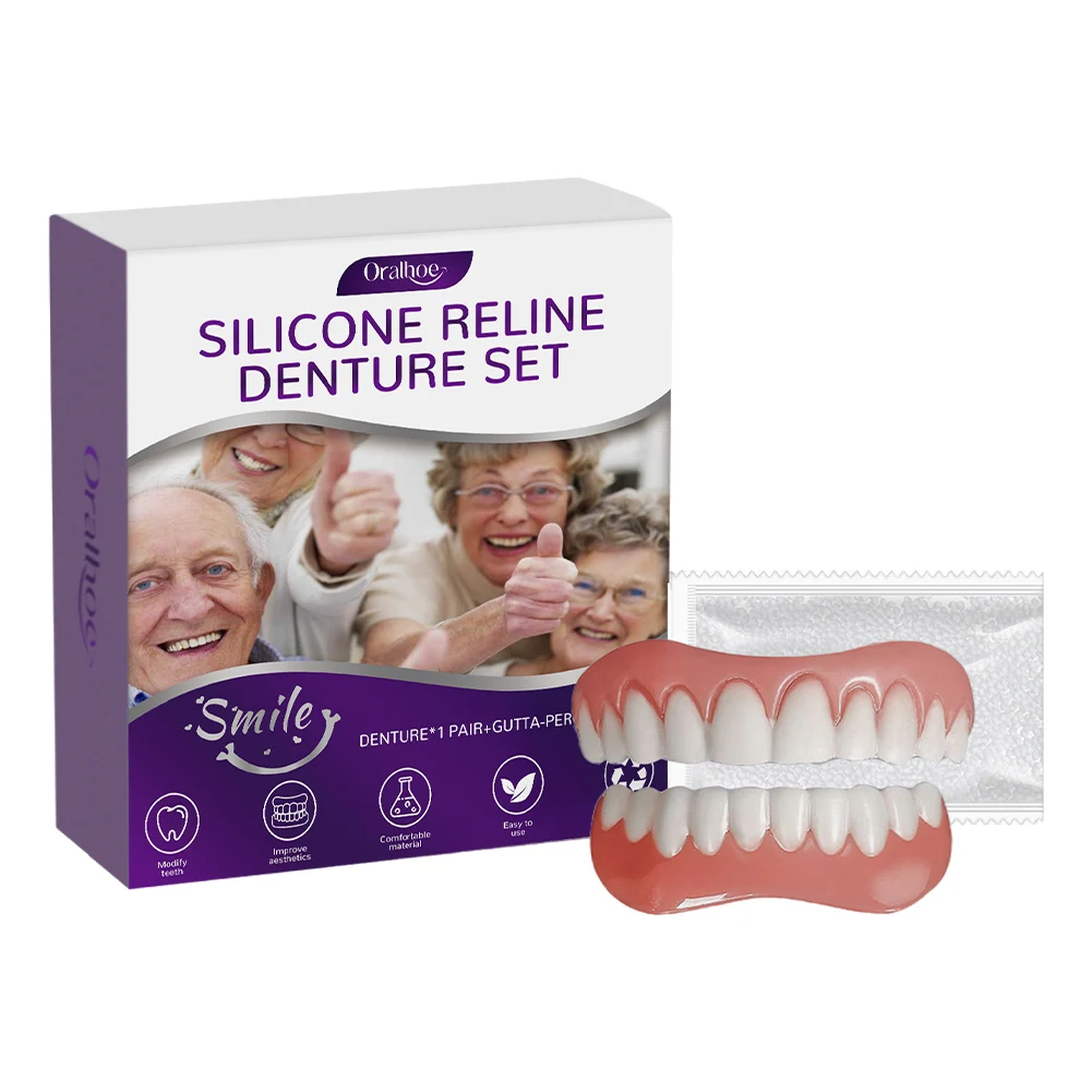 Silicone Reline Denture Set Soft Dentures False Teeth Set High Elasticity Denture Repair Kit Non-Toxic for Upper & Lower Denture