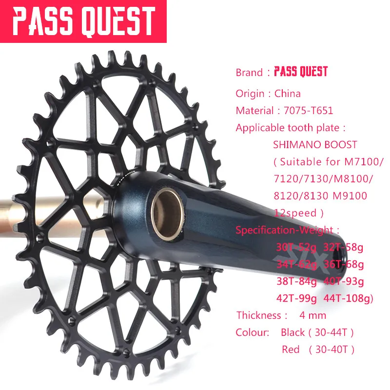 PASS QUEST MTB Mountain Bike Chainring 18-44T Narrow Wide Bicycle Chainwheel BOOST Crankset forDeore XT M7100 M8100 M9100 12S