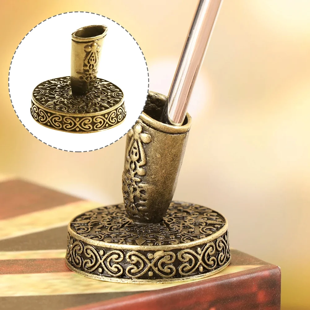 

2 Pcs Quill Pen Stand Vintage Quill-pen Holder Metal Retro Fountain Decorative Storage European Style Pot