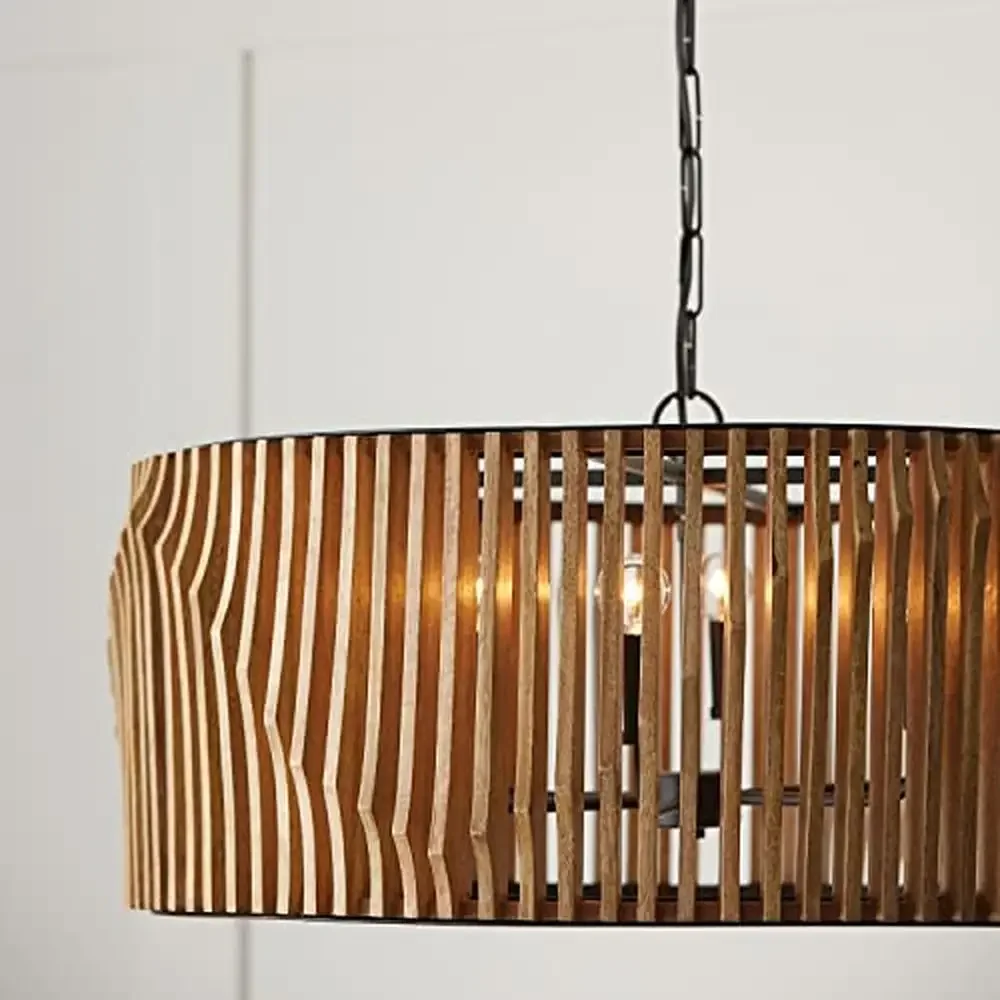 Modern Artisan-crafted Mango Wood Drum Pendant 6-Light Ceiling Light Fixture 360W 15