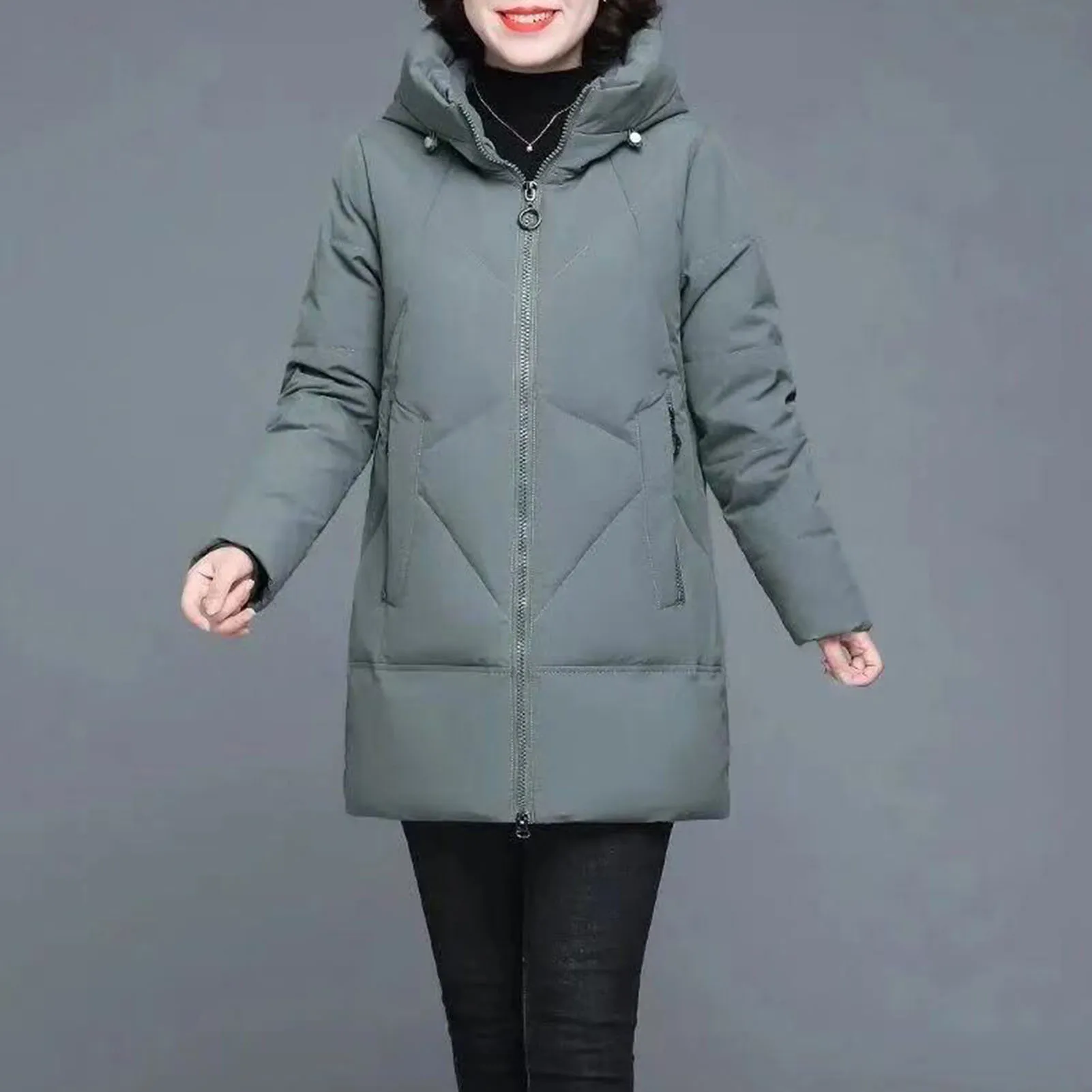 Middle-Aged Cotton Padded Jacket Plus Size Solid Color Jacket with Pocket Suitable for Going Shopping Wea