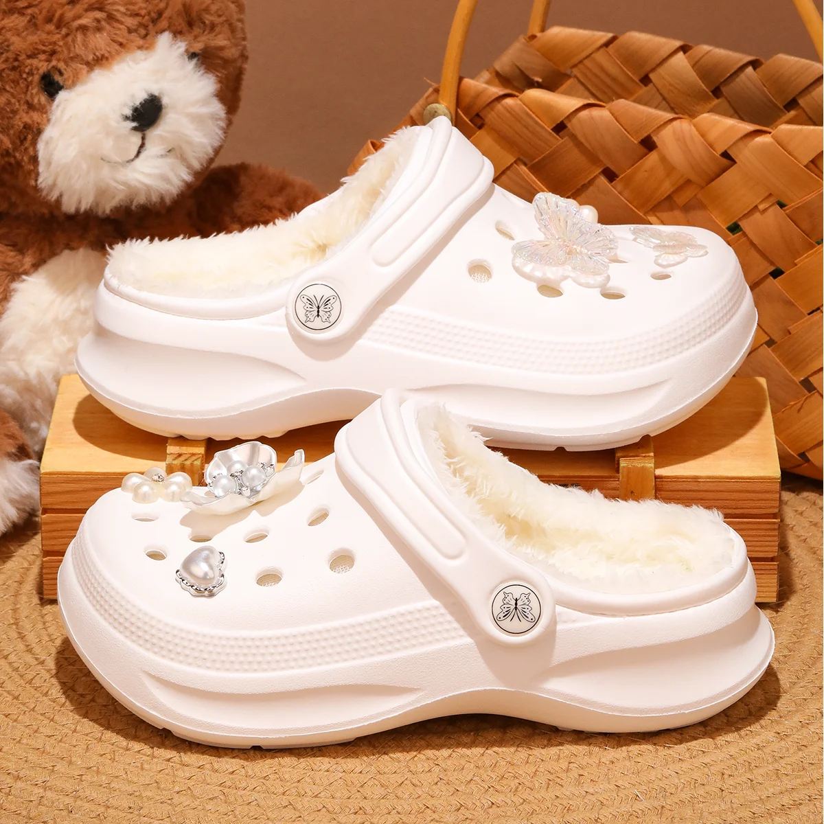 Kinder-Clogs und -Mules mit Fellfutter, leichte Garten-Schuhe mit Baumwollfutter, warme Hausschuhe für Jungen, Mädchen und Kleinkinder, 168. – Detail 7