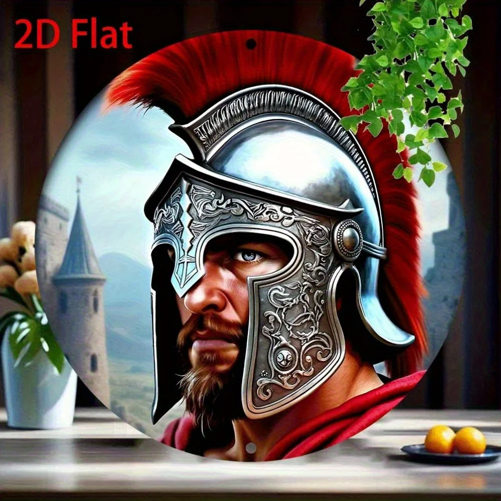 【2D Flat】 2D Flat, 1pc Roman Gladiator Helmet Metal Wall Art - Large Roman Numeral "XX" Design (20x20cm), Durable Iron Historica view 2
