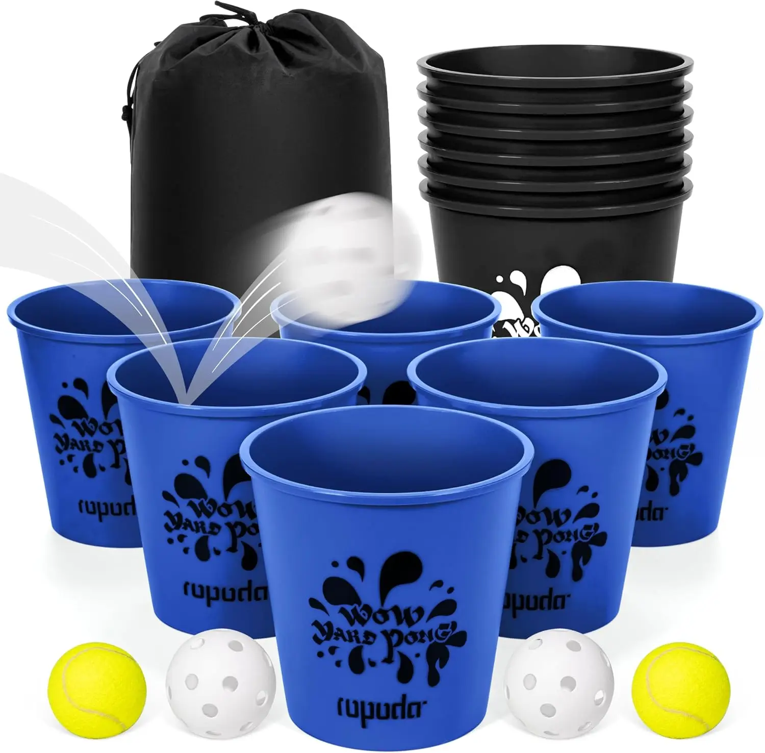 

Giant Yard Pong Game with Durable Buckets and Balls, Outdoor Fun for Beach and Lawn, Great Family Gift in Blue and Black