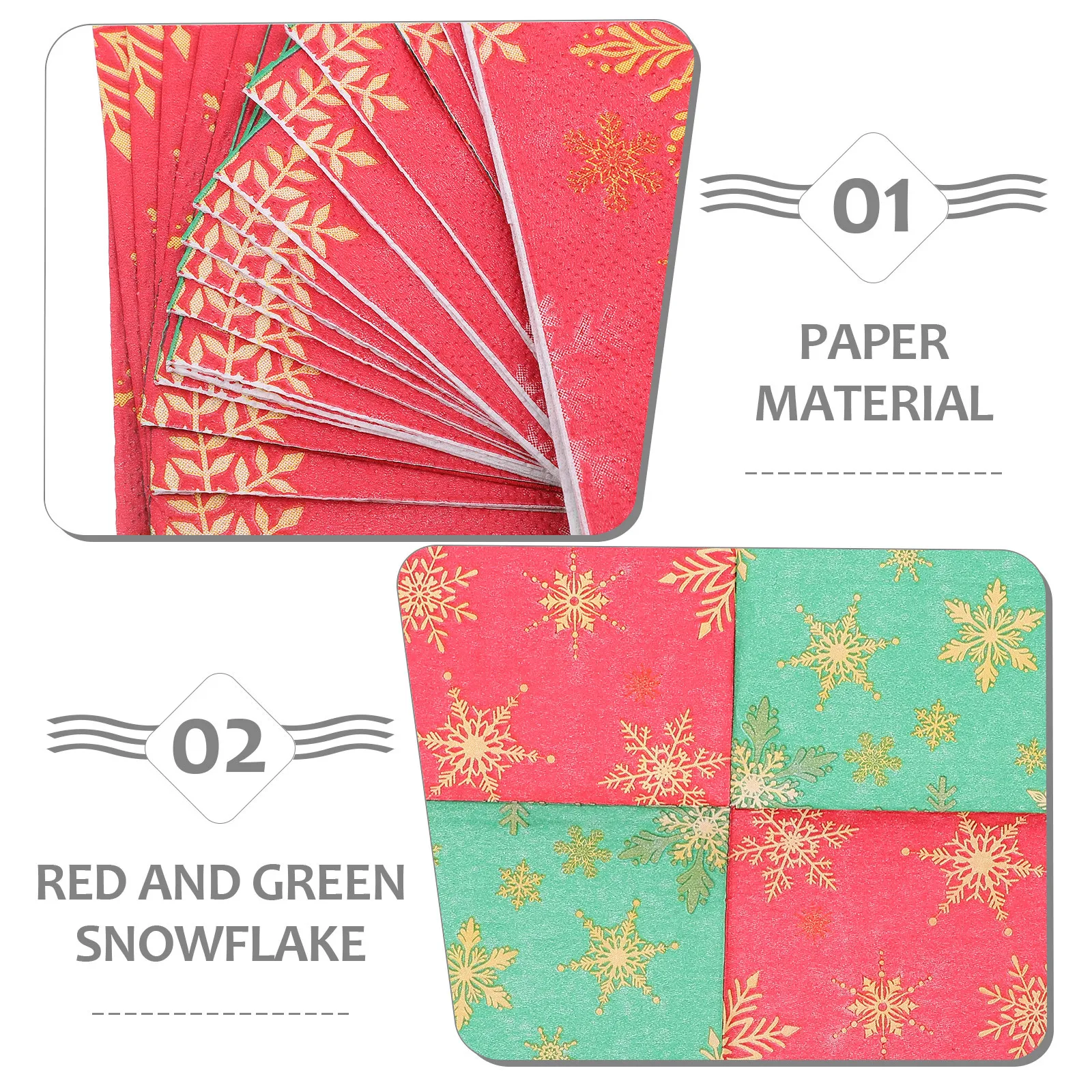 100Pcs Red Green Napkins Disposable Snowflake Christmas Dinner Tissues Festive Holiday Party Supplies Decorations