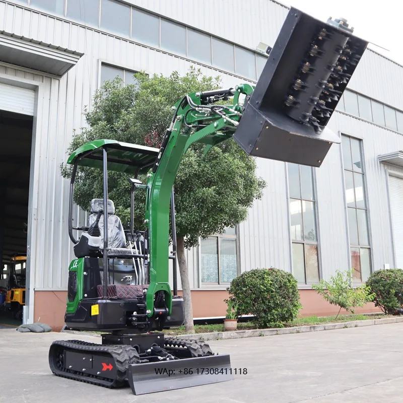 Hot Selling 1.8 Ton Excavator Lawn Mower Farm Road Green Belt Trim Mini Digger  Hydraulic Crawler Lawn Mower Bagger