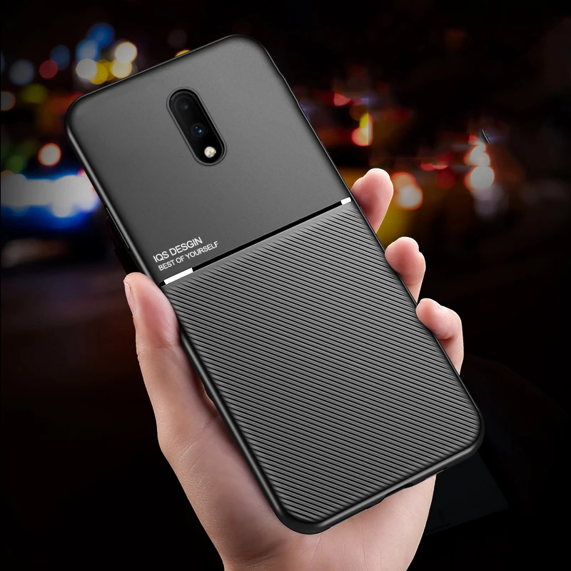 Leather Texture Shockproof Matte Silicone Case For Oneplus 7T 7 8 Pro 8 Nord magnetic metal plate car holder stand cover cases