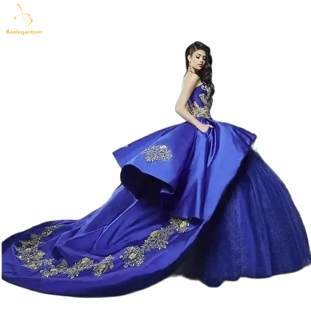 

Bealegantom Royal Blue Gold Lace Quinceanera Dresses Ball Gown for 15 Year Beaded Sweet 16 Prom Party Gown Robes De Soiree QA106