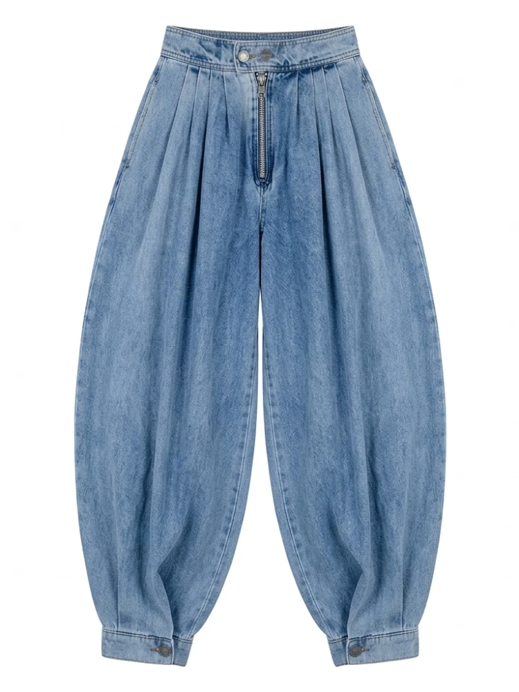Missuoo Women's Light Blue High Waist Zip-Up Cuffed Baggy Denim Jeans Retro Streetwear Baggy Pants for Festival & Party