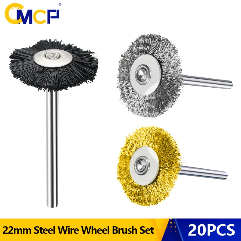 

CMCP Polishing Tools Brass/Steel/Nylon Wire Wheel Brush Set For Metal Polishing 3.0mm Shank Rotary Brush for Dremel Rotary Tool