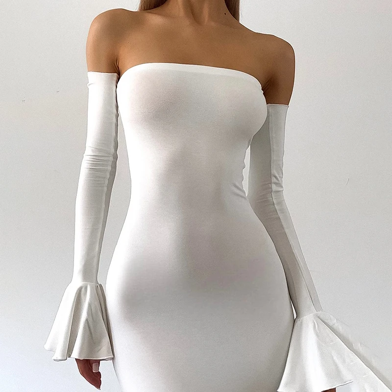 Sexy Slash Neck Long Sleeve Pullover Maxi Dress Women Solid Color Off Shoulder High Waist Elegant Party Vestido 2024 Summer