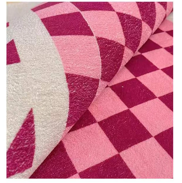 Minimalist Girls Bedroom Decor Bedside Carpet Checkerboard Large Area Carpets for Living Room Thicken Plush Floor Mat Lounge Rug