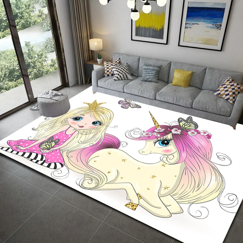 Anime Unicorn Pattern Carpet Girl Bedroom Decoration Game Mat Large Carpet Home Indoor Non-slip Floor Mat Kids Room Decor Carpet