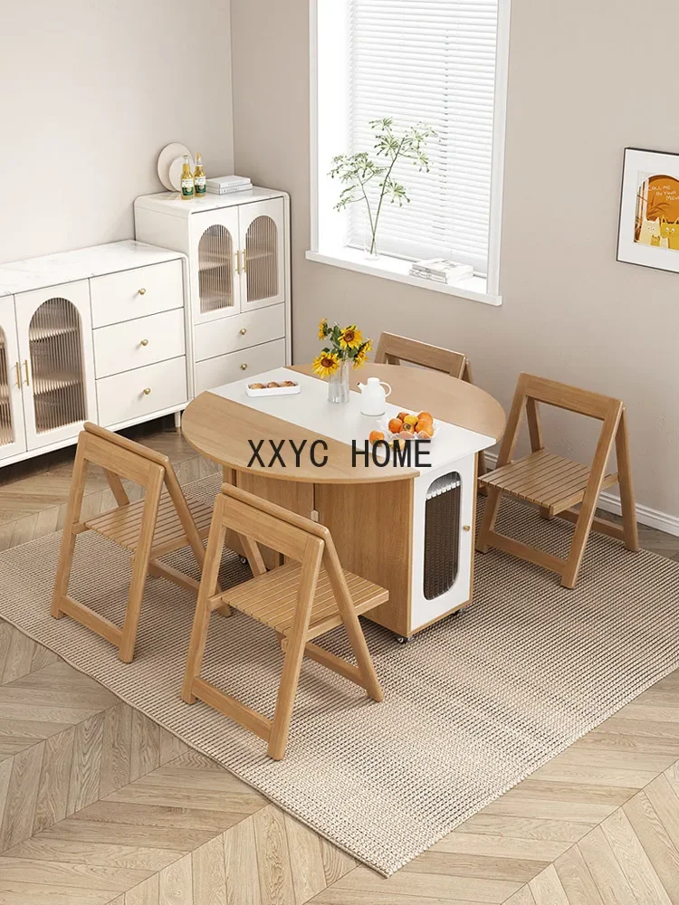 Dining Table Household round Dining Table Simple Multifunctional Mobile Storage Folding Table and Chair Combination