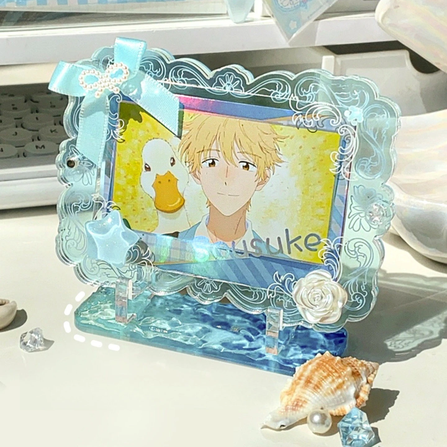 Iridescent Water Ripple Textured Acrylic Goods Display Base Stand, for Anime Badge&Photocard, Minimalist Collectible Desk Decor