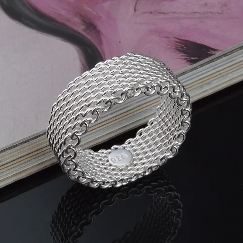 Fashion High Quality 925 Sterling Silver Mesh Interwoven Ring For Woman Christmas Valentine\'s Day Jewelry Gift