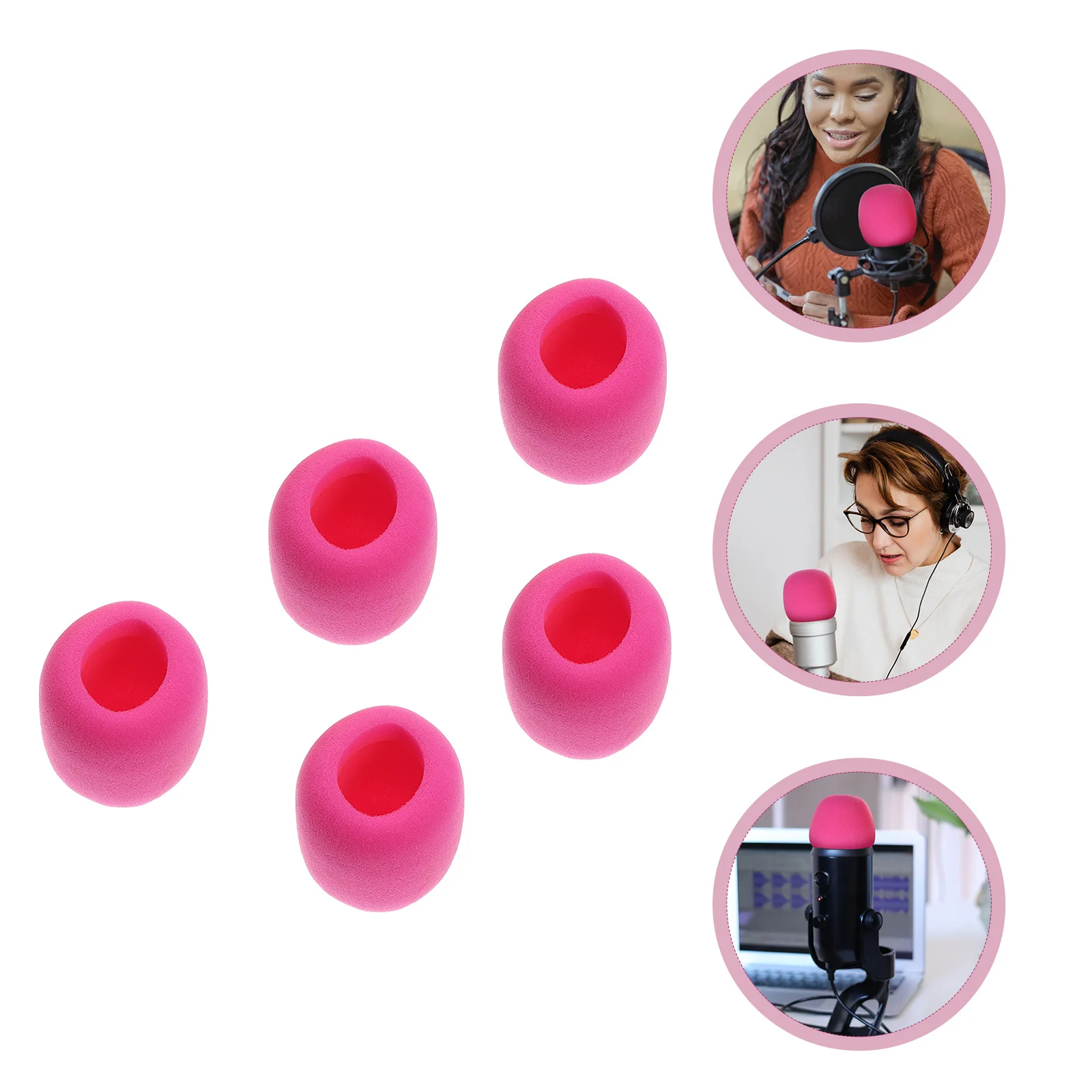 

5Pcs Simple Microphone Covers Pink High Quality Sponge Protector for Conference Room Ktv Microphones Sponge Covers