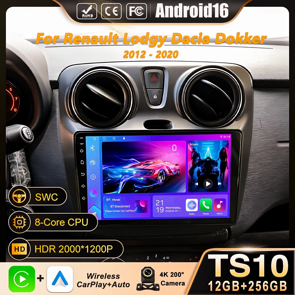 Car Radio For Renault Lodgy Dacia Dokker 2012 - 2020 Autoradio 4G WIFI GPS Car Video Multimedia Automotive Carplay Android Auto