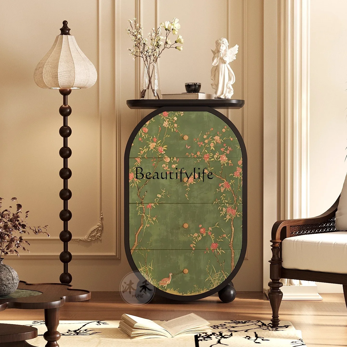 

LJYFrench retro premium solid wood locker bedroom wall locker