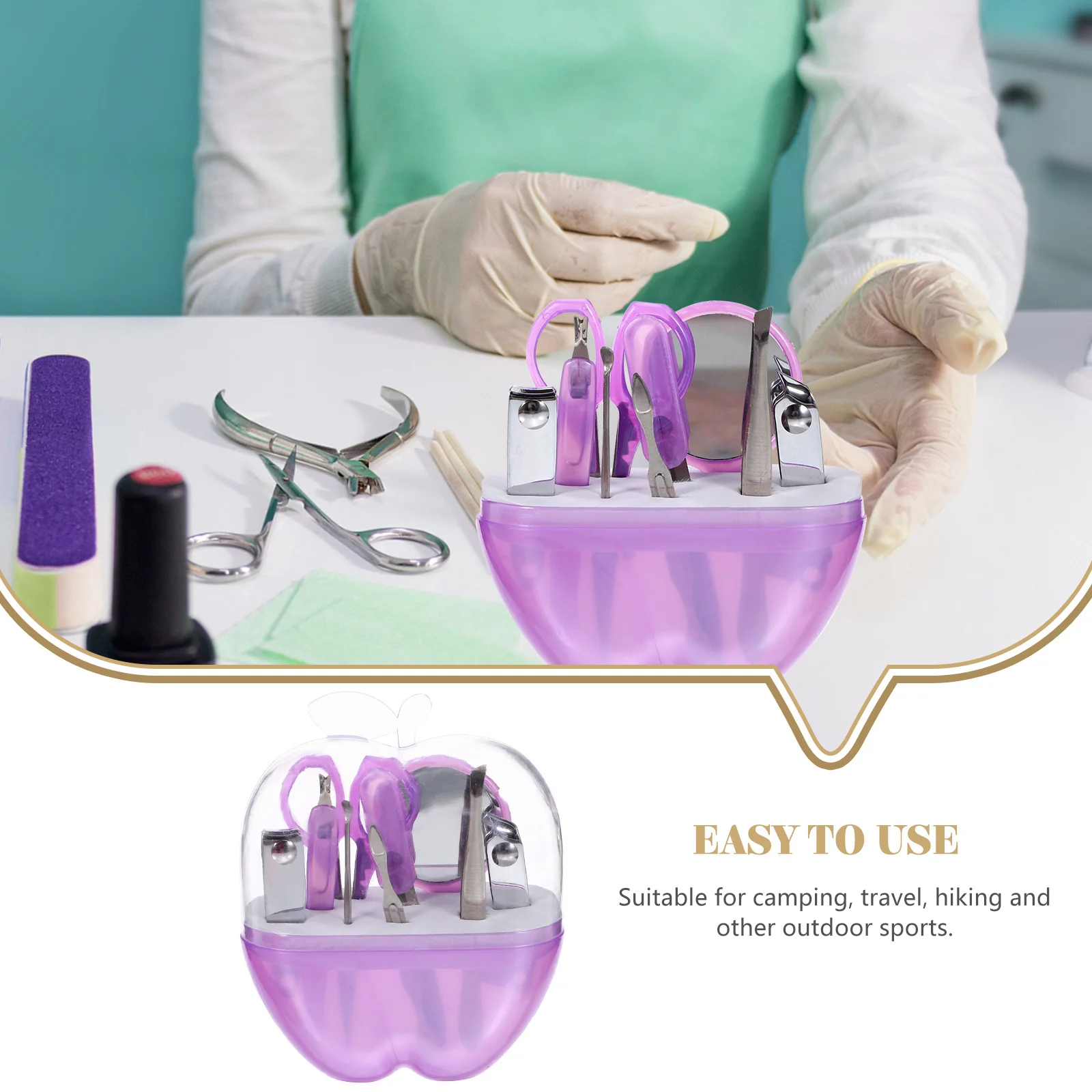 ชุดตัดเล็บ 9 ชิ้น 9 in 1 ทำจากสแตนเลส พร้อมกล่องรูปทรงแอปเปิ้ล สำหรับการเดินทาง แคมป์ปิ้ง เดินป่า และใช้เป็นเครื่องมือตัดเล็บ