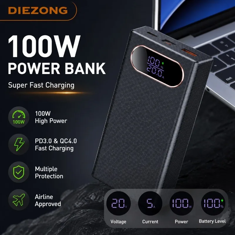 PD100W Fast Charging Power Bank DIY Kit 20V 5A 6x 21700 Battery Pack Portable Customizable No Soldering Easy Assemble in Stock