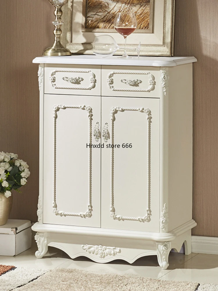 CXH Shoe Cabinet Multi-Layer Large Capacity White Carved Shoe Cabinet Double-Door High Shoe Cabinet