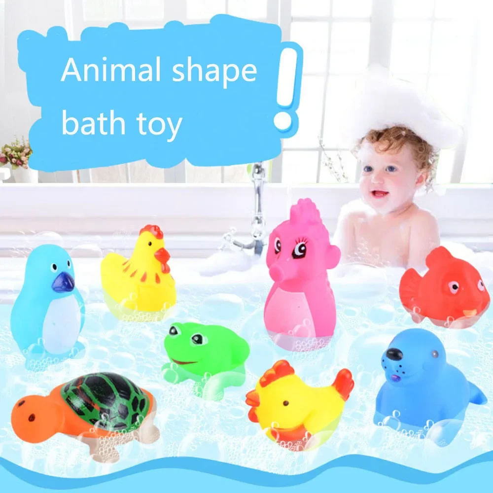 13Pcs Bath Toys Lovely Mixed Animals Swimming Shower Toy Colorful Childen Float Squeeze Sound Bathing Rubber Ducks Kids Toddler