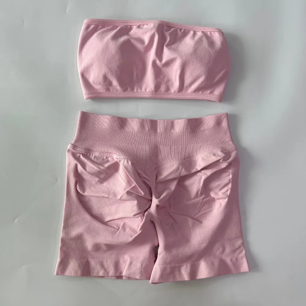 2-teiliges Impact Yoga Set für Damen, rückenfreier Bandeau-Sport-BH, Scrunch-Shorts, Yoga-Kleidung, Trainingskleidung, Outfits, Sets, Fitness-Set – Detail 22