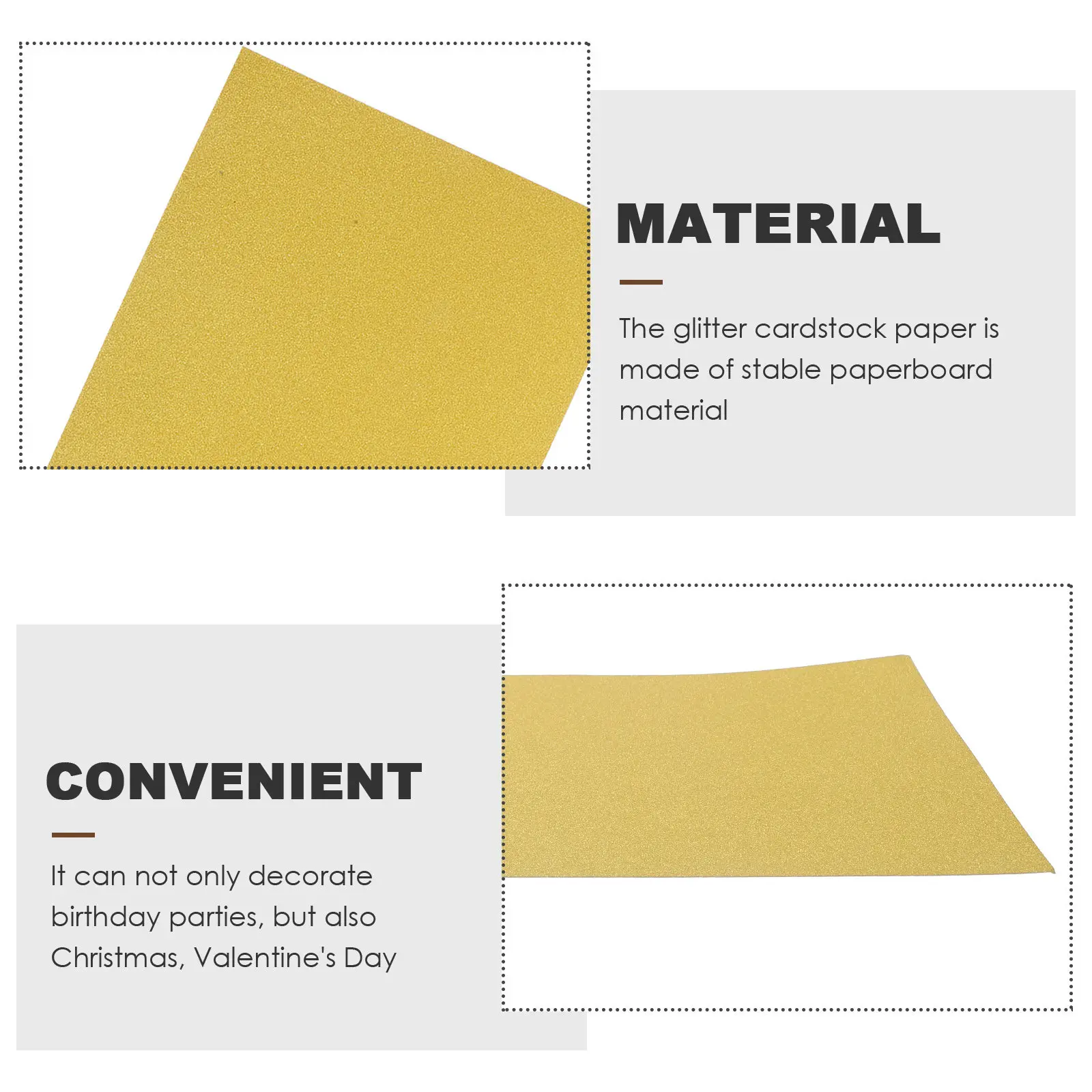 20Sheets Gold Glitter Cardstock Paper Sturdy Multifunctional DIY Craft Paper for School Kindergarten Handmade Decorations