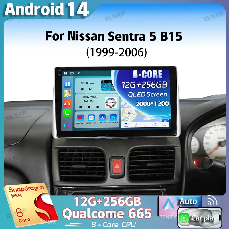 

Android 14 For Nissan Sentra 5 B15 1999 - 2006 2K QLED Android Car Radio Multimedia Video Player GPS Stereo CarPlay 4G Head Unit