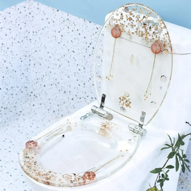 Thick Transparent Resin Toilet Seat UVO Shape Slow Close Quiet Buffer Cover for Universal Toilet Fitting