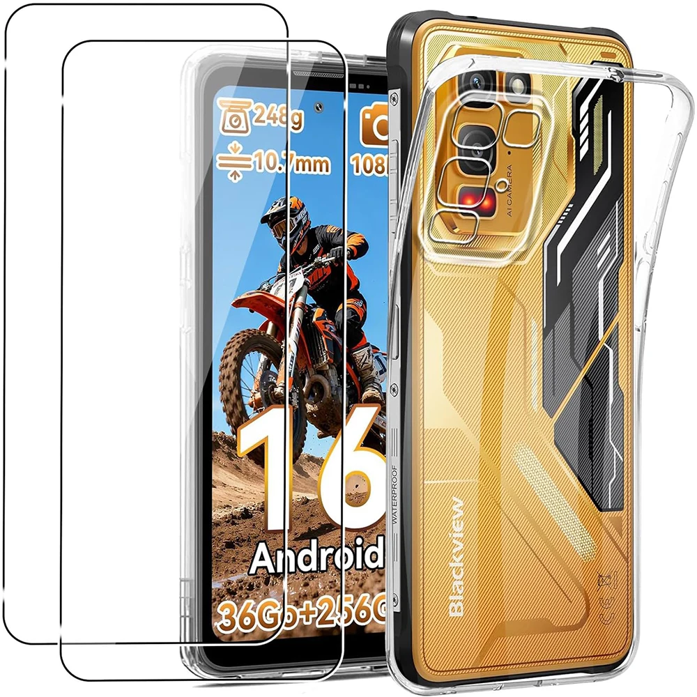 3in1 Glass+Silicone Case with 2PCS Tempered Glass Screen Protector For Blackview Fort 5